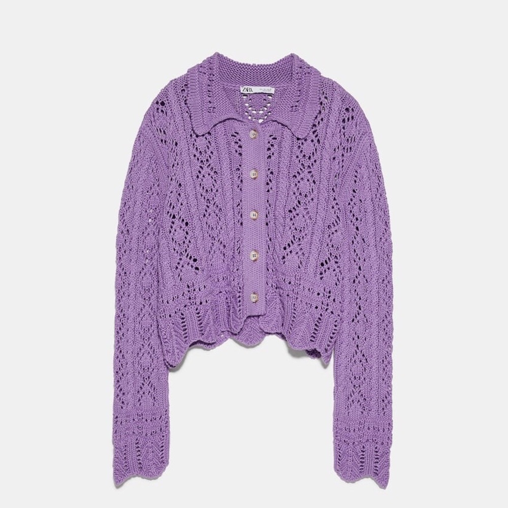 Textured Knit Sweater Cardigan lilac